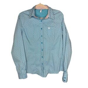 Cinch Men's Button-Up Shirt Large Blue Pink Small Diamond Print Western Rodeo